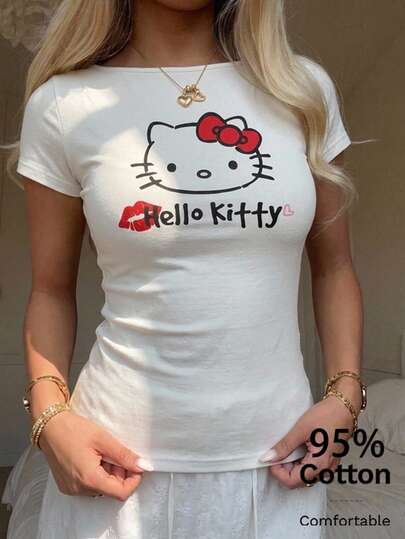 CovetEZ HELLO KITTY AND FRIENDS | SHEIN Women's Casual Slim Fit T-Shirt, 95% Cotton, Women's Summer Clothing
