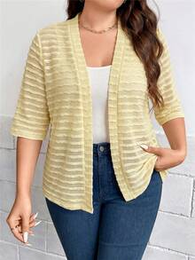 SHEIN LUNE Plus Size Summer Casual Solid Color Textured Jacket - Yellow - View 4