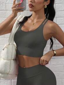 SHEIN Velisys 女款純色後背交叉時尚修身運動內衣 - 彩色 - 查看 7