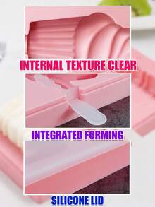 1Pc Cute Shapes Silicone Popsicle Molds With Lids Reusable Ice Cream Mold Popsicle 4 Cavities Maker Homemade DIY Set - Pink - View 4