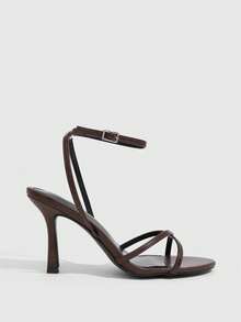 CUCCOO SZL Elegant Women's Brown Heeled Sandals With Ankle Strap And Thin Straps Perfect For Special Occasions - Deep coffee PU - View 2