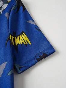 BATMAN X SHEIN 85th 小男孩卡通與字母印花圓領短袖上衣短褲家居服套裝 - 藏蓝色 - 查看 7