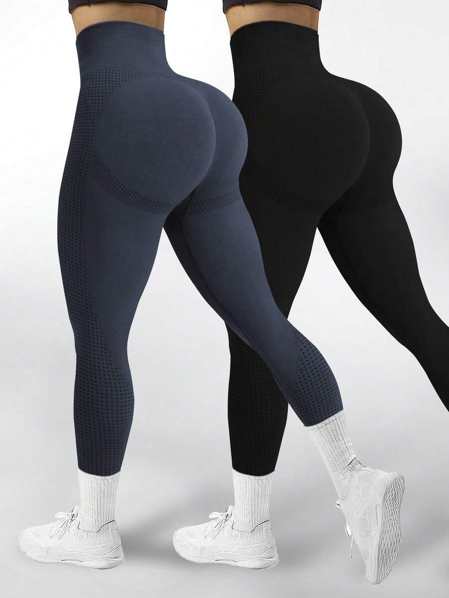 Velisys Velisys 2件組女款長款緊身褲 黑色/海軍藍 高腰提臀 瑜伽跑步單車健身 戶外休閒穿著 新款熱銷 春夏秋冬皆適用 - 彩色 - 查看 1