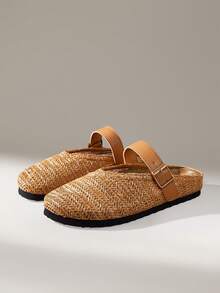 Solecia Women's Slip-On Thick Soled Mule Loafers, Casual Spring/Autumn Shoes For Christmas - Weaving grass brown - View 8