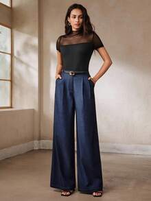 Anewsta Women's New Casual Versatile Professional Commute High Waist Draped Solid Light Pink Long Pants - Blue - View 7