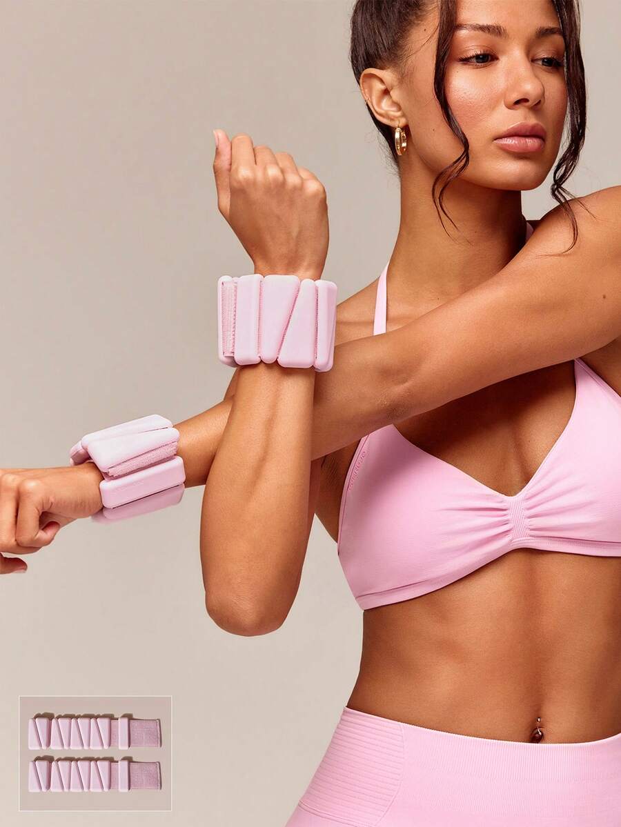 GLOWMODE 1-Pair 1.2 Lbs CorePulse Adjustable Weighted Wristband Weights With Silicone Strap Training Yoga Gym Studio Fitness Accessory - Pink - View 1