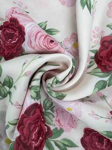 Sweetra Plus Size Women's Spring/Summer Sweetheart Neck Square Neck Floral Print Chiffon Ruffle Short Sleeve French Elegant Vintage Cute Romantic Vacation Midi Tulip Dress Pink Mid-Length - Pink - View 7