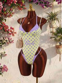 Amplova Women's One-Piece Swimsuit, Sexy Avant-Garde 2 In 1, Lime Green And Colorblock, Suitable For Beach Club Vacation Wear, Summer - Light Yellow - View 3