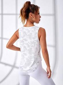 SHEIN Cheerettes 無袖印花圓領鏤空運動T恤 - 白色 - 查看 3