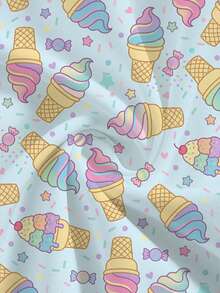 PopScrub Women's Blue V-Neck Short Sleeve Double Pocket Cute Cartoon Pattern, Cute Ice Cream Print, Nurse Doctor Work Uniform Top, Health Checkup Surgical Scrub Uniform, Pet Grooming Work Uniform Top, Nutritionist Workwear Short Sleeve, Laboratory Workwear, Multi-Pocket Functional Workwear, Functional Women's Holiday Clothing, Cute - Blue - View 5