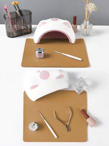 杏色美甲桌墊，防水柔軟 PU 皮革材質，適用於工作室桌面與可折疊美甲扶手墊，適合沙龍美甲師與居家使用 - 杏色 - 查看 6