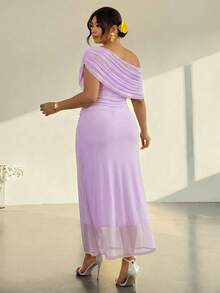 Firerie Vestido de un solo hombro de unicolor elegante talla grande, para verano - Morado - Ver 2