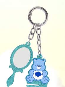 SHEIN X Care Bears 時尚甜美鋅合金鏡面梳子包掛飾，適合送禮，可用於裝飾錢包、背包、女士褲鏈、汽車配件，花朵 Bub - 藍色 - 查看 4