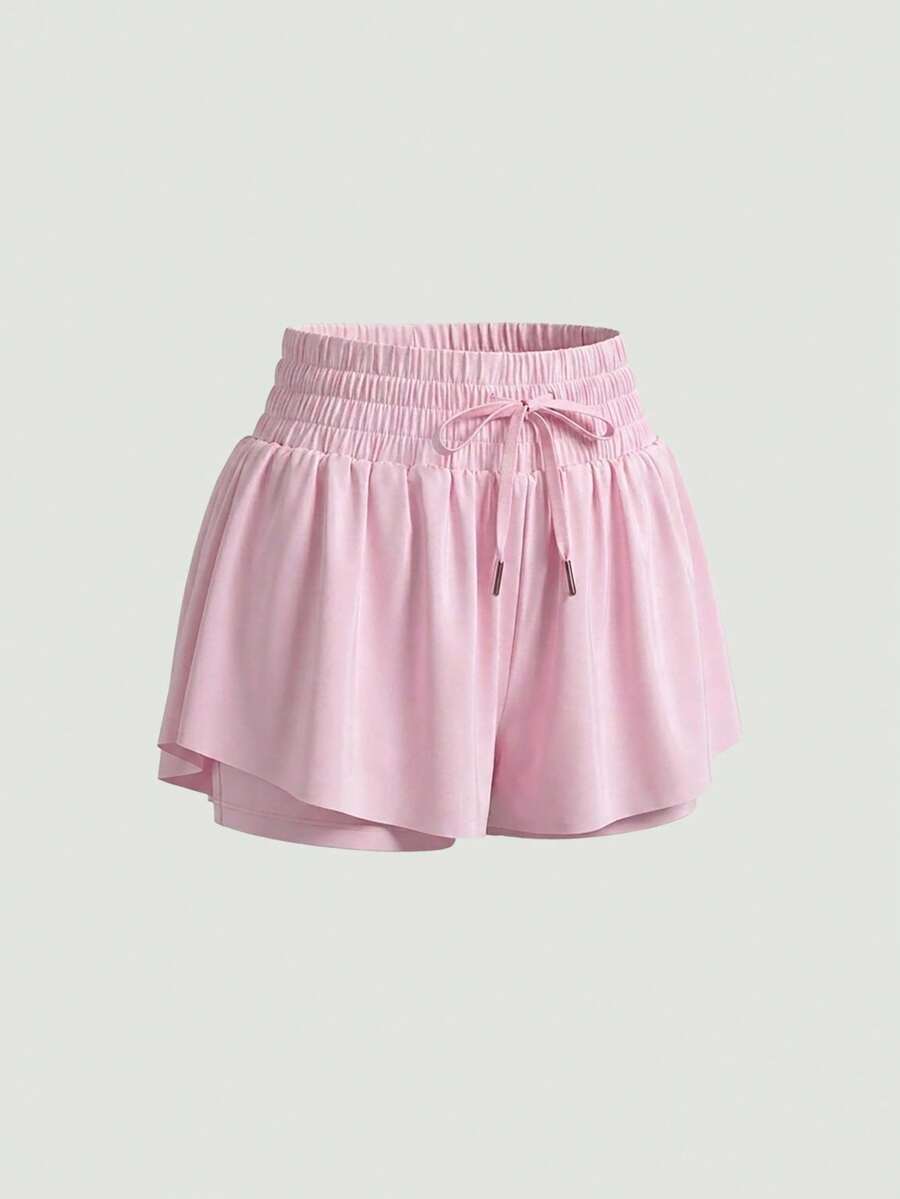 Sweetra Solid Color Knotted Pocket Summer Sports Shorts, Suitable For YogaWomen Sweat Short, Gym Short, Biker Short - Pink - View 1