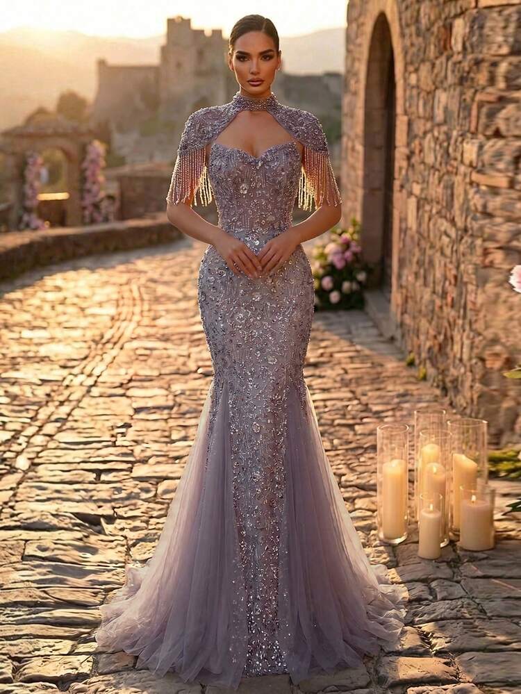 sequin hand beaded long sleeve formal dress reviews Glamrae Elegant Luxurious Pearl Embroidered Mesh Patchwork Mermaid With Fringed Sleeves,Heavily Embellished Gown For Weddings&Galas Trader Joes finally has Dresses: Brunch Dresses Size:M (Waist 62-98 cm)