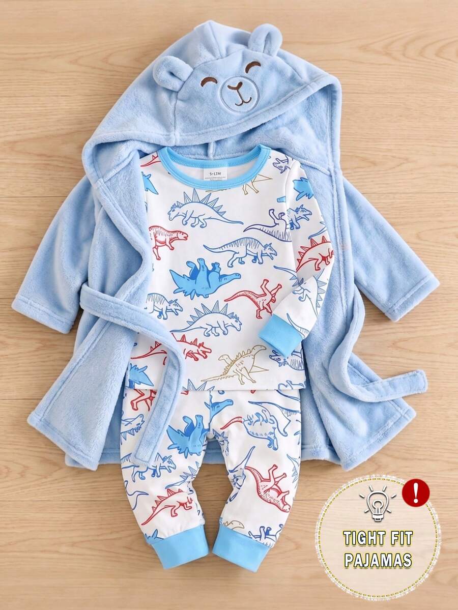 Setelan Pakaian Santai Bayi Laki-laki Motif Minimalis Basket Ring di Seluruh Permukaan, Atasan Lengan Panjang dan Legging, Warna Aprikot, Bahan Dasar, 2 Potong - Biru - View 1