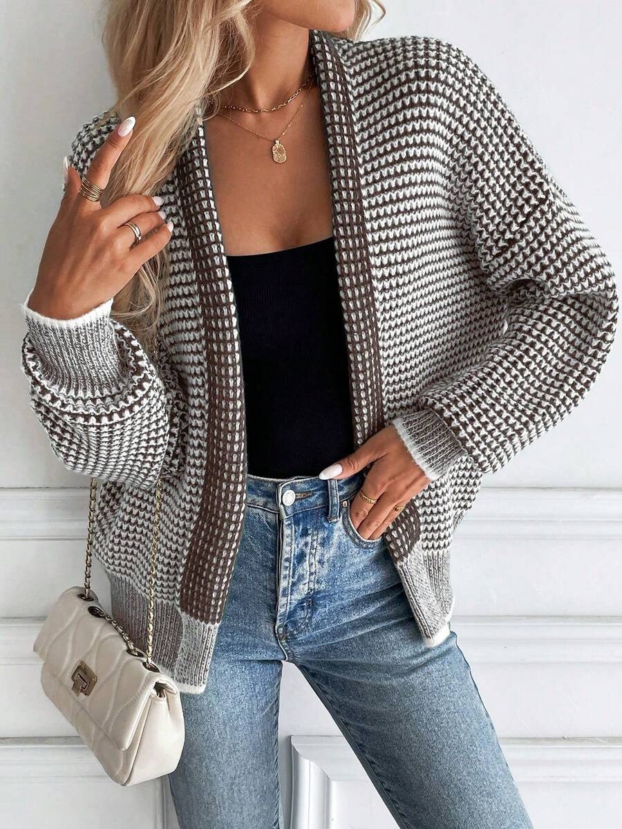 EMERY ROSE Women's Dropped Shoulder Long Sleeve Gradient Knit Cardigan - Brown - View 1