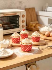 50PCS Red Baking Cups With White Polka Dots Disposable Ruffled Design Heat Resistant Oil Proof Liners For Muffin Cupcake Oven Wedding Cake Display Hotel Dessert Home Baking Afternoon Tea Picnic Party Kitchen Helper - Multicolor - View 4