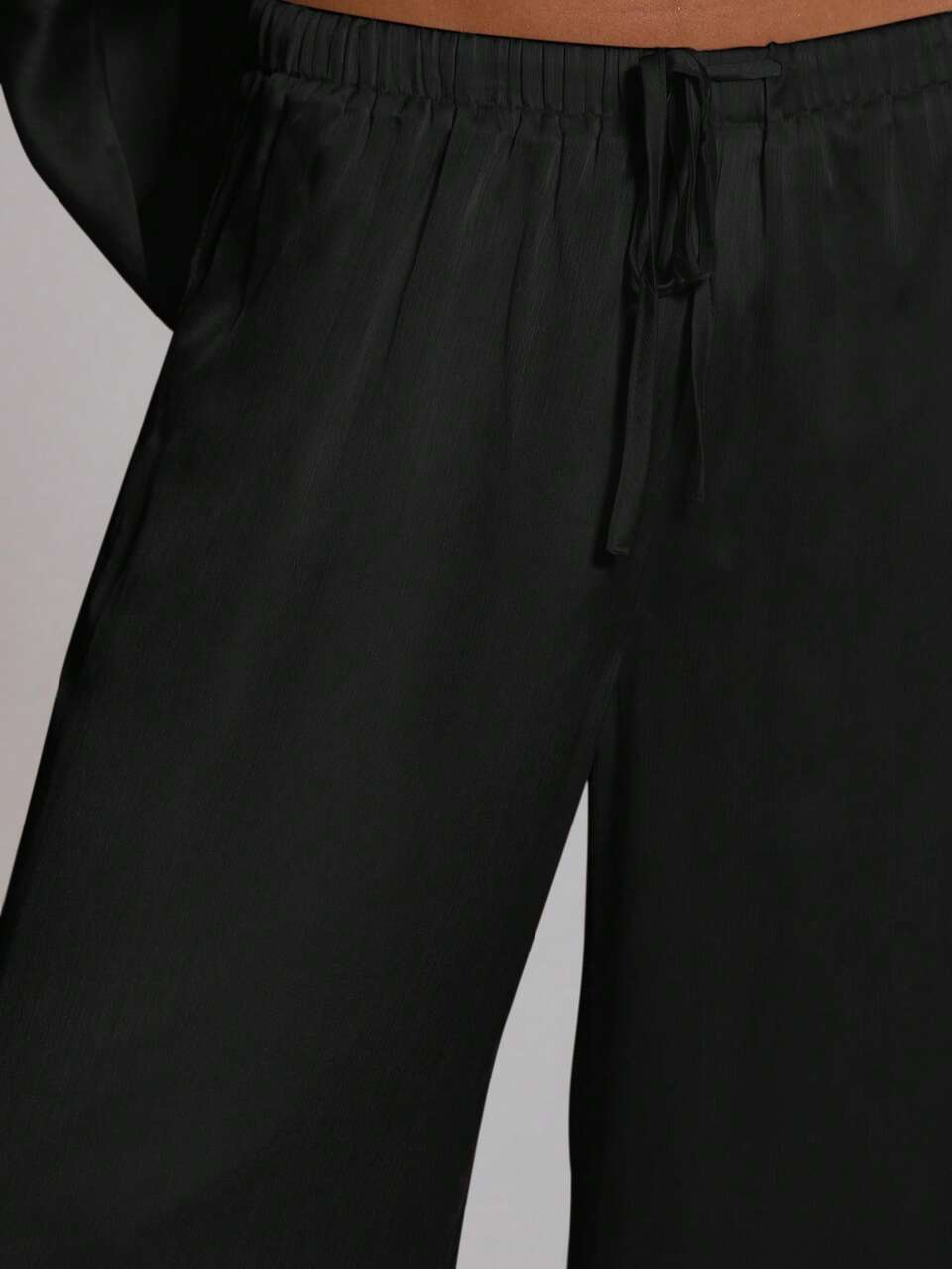 Wide Leg Drawstring Linen Look Trousers Only Summer Holiday Vacation Beach Party Birthday Club Sexy Casual Classy Elegant Black