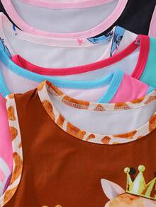 SHEIN [6pcs/2sets Randomly Young Girls Cartoon Print Short Sleeve Shorts Pajamas, Lightweight Summer Homewear, Suitable For Home, Outings And Various Occasions - Multicolor - View 5