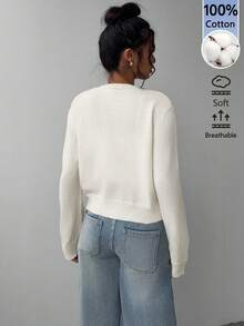 SHEIN BASICS 女款純色單排扣休閒百搭日常外出長袖開襟衫 - 杏色 - 查看 2