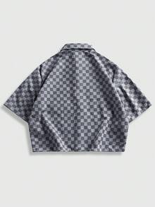 STYNVO Camicia a maniche corte a quadri comoda da uomo, con tasche doppie asimmetriche, adatta per occasioni formali o casual, tempo libero, vacanze, riunioni, ufficio semplice, abbigliamento casual da casa, stile versatile, perfetta per l'uso personale o come regalo per gli amici, camicia casual comoda molto venduta - nero - Visualizzare 3
