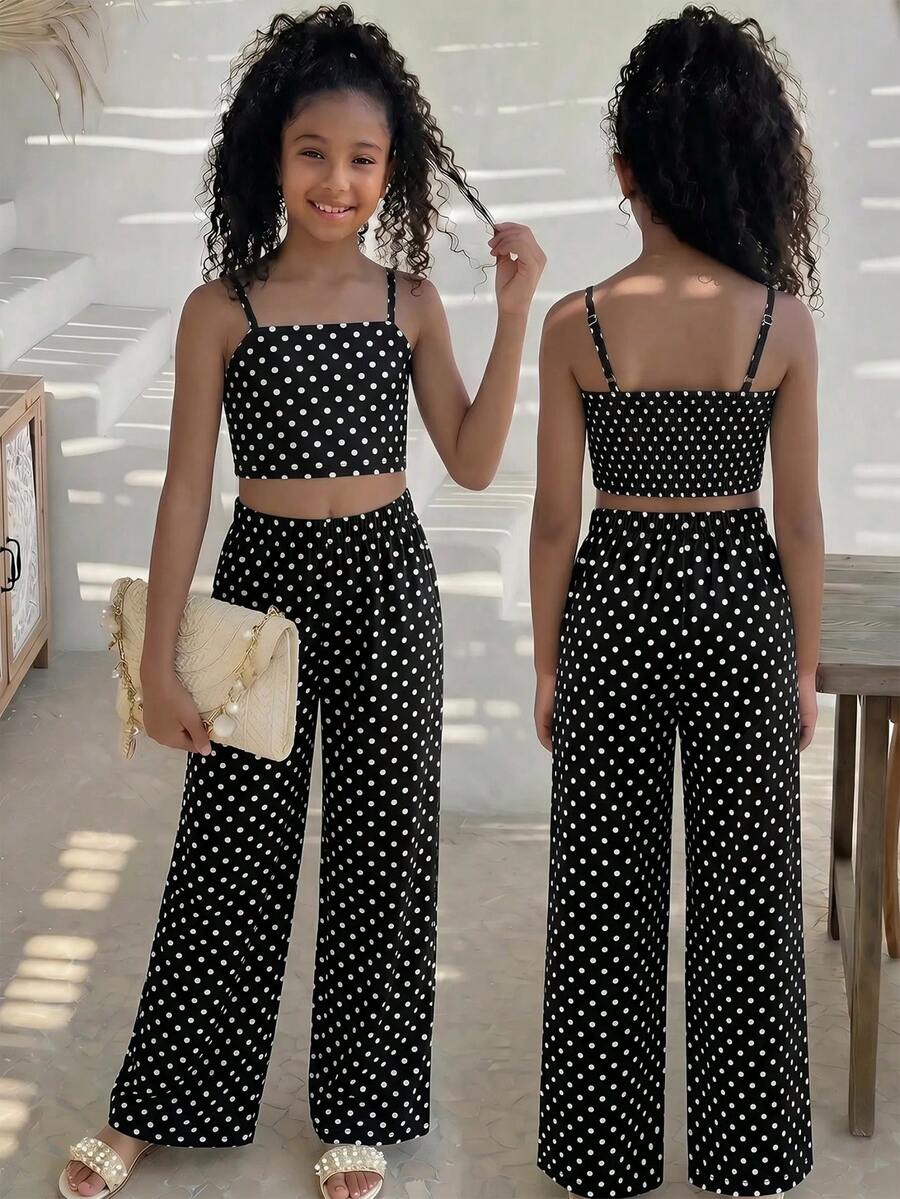 Tween Girl Vacation Bohemian Totem Floral Cami Top With Twisted Detail + Loose Straight Leg Pants Woven Top Set - Multicolor - View 1