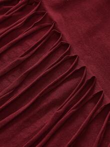 ROMWE Grunge Punk Design Asymmetric Shoulder Distressed Backless Loose Cropped T-Shirt - Burgundy - View 3