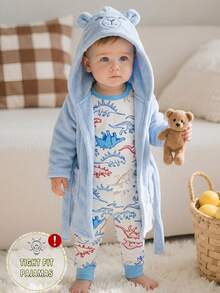 Setelan Pakaian Santai Bayi Laki-laki Motif Minimalis Basket Ring di Seluruh Permukaan, Atasan Lengan Panjang dan Legging, Warna Aprikot, Bahan Dasar, 2 Potong - Biru - View 9