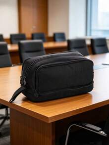Large Capacity 4 Compartments Multi-Layer Zipper Stationery Bag, Standable On Desktop, Portable With Handle, Suitable For Office, School, College, Adults, Black, Back-To-School Gift, School Supplies, Pencil Pouch, School Bag - Multicolor - View 8