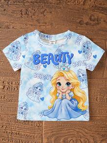 Summer Baby Girl Casual Multi-Piece Set, Brown & Apricot Leopard Print Cartoon Rabbit Pattern, Round Neck Short Sleeve T-Shirt & Shorts - Multicolor - View 4