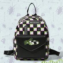 Beetlejuice X ROMWE Retro Punk Ladies Fashion Backpack, Lightweight Mini Durable Compact Backpack, Suitable For Back-To-School And Travel. Checkerboard, Snake Pattern - checkerboard - View 3
