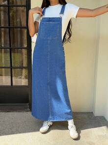 Rivivi Women's Casual Long Denim Overall Dress None, Travel Light Blue Autumn - Blue - View 6