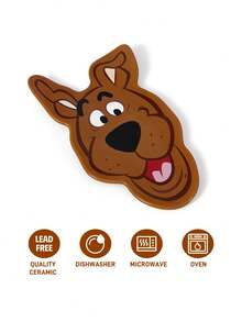 SCOOBY-DOO X SHEIN 1個卡通造型陶瓷盤，陶瓷甜點盤，適用於甜點、水果、小食物，也可作為居家收納，收納鑰匙、珠寶等，適用於微波爐與洗碗機，狗狗、冒險主題 - 棕色 - 查看 3
