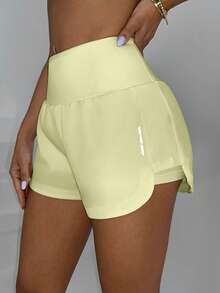 SHEIN Sovereign Charm 女款腰部口袋設計運動短褲 - Butter Yellow - 查看 4