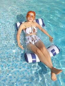 1pc Inflatable Pool Hammock With Mesh - Striped Adult Lounger, Suitable For Vacation, Party And Relaxation, Available In Pink, Yellow, White, Green, Blue And Other Colors, Outdoor Hammock, Essential For Beach And Pool, Great For Photography Must Have - Multicolor - View 11