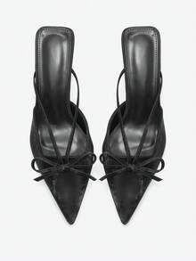 Eladyva European & American Style Mules Shoes For Women, Bow Decor Closed Toe Stilettos Sandals, Pointed Toe Slip On Pumps Valentines - Black - View 4