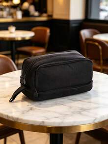 Large Capacity 4 Compartments Multi-Layer Zipper Stationery Bag, Standable On Desktop, Portable With Handle, Suitable For Office, School, College, Adults, Black, Back-To-School Gift, School Supplies, Pencil Pouch, School Bag - Multicolor - View 5