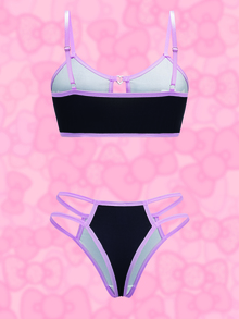 HELLO KITTY AND FRIENDS | SHEIN Women's Cartoon Print Hollow Design Lingerie Set - Black - View 2