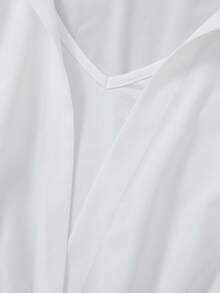 SHEIN LUNE Body da donna elegante tutto bianco 2 in 1, con colletto, scollo a V, bottoni, pieghe, maniche lunghe, patchwork con gilet, vestibilità slim, per l'estate e l'uso quotidiano - Bianco - Visualizzare 6