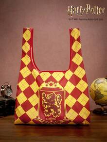 HARRY POTTER X POKOJA LAND 1個可重複使用可折疊大容量手提袋，女士適用，通勤、旅行、購物、返校背包，輕便 - 紅黃 - 查看 3