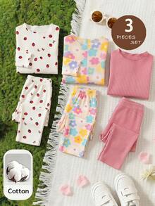 LMoss Kids Baby Girl Casual Cute Versatile Knitted Floral & Strawberry Pattern Elastic Waist Pants - Multicolor - View 5