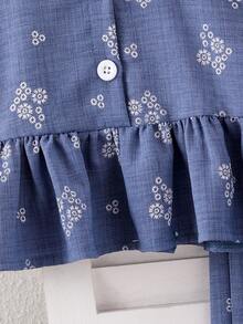 Setelan 2 Potong Atasan Camisole dan Celana Longgar untuk Anak Perempuan, Nyaman, Kasual, Tebal, Bertekstur, Motif Cetak, Bordir Imitasi, Kancing Depan, Hem Berkerut, Sederhana dan Elegan, Cocok untuk Acara Musim Semi/Panas, Bepergian, Liburan, Berbagai Kesempatan dan Pakaian Sehari-hari - Biru - View 9