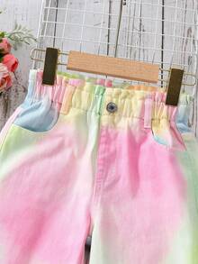 SHEIN Elladie kids 少女休閒波希米亞風度假平腰平口袋寬腿牛仔褲，日常穿搭 OOTD - 粉色 - 查看 6