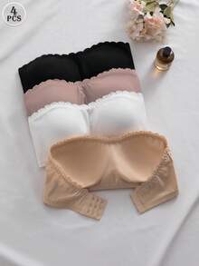 NudeFit 4pcs/Set Women's Bra With Back Buckle, Straight Band And Removable Padding - Multicolor - View 2
