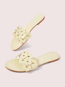 CUCCOO DOLLMOD 女款黃色花朵舒適平底涼鞋，甜美風花朵平底涼鞋 - 黃色 - 查看 3