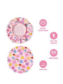 SHEIN X Care Bears 升級版雙層布料護髮帽，寬邊彈性緞面睡眠帽，柔軟舒適，適合居家日常睡眠穿戴 - 粉色 - 查看 4