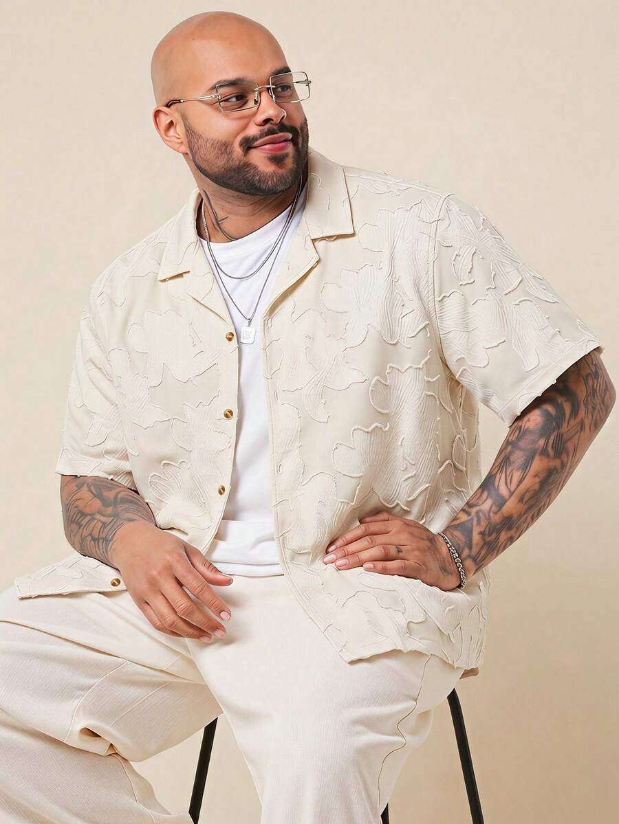Athstrex Plus Size Men's Solid Color Short Sleeve Casual Shirt, Vacation, Father's Day Gifts - Apricot - View 1