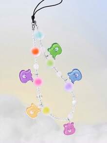 SHEIN X Care Bears 時尚可愛卡通狗壓克力手工串珠手機鍊 手機掛繩 手機吊飾 - 彩色 - 查看 2