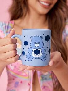 SHEIN X Care Bears Bear 陶瓷馬克杯 13.53oz/400ml 淺藍色咖啡杯，雲朵與雨滴印花，適合粉絲、居家、辦公室與送禮 - 淺藍色 - 查看 4